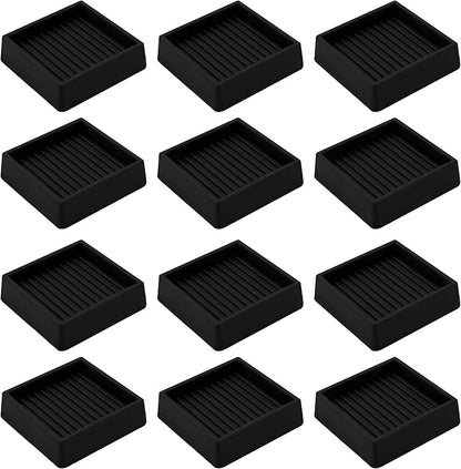 2.5X2.5 Rubber Caster Cups, Non Slip Furniture Pads, Anti-Slip Gripper, Anti Skid Furniture Feet, Anti Slide Floor Protector for Bed Couch Stoppers - 12 Pack Black