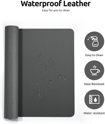 YSAGi Leather Desk Protector, Office Mat, Large Mouse Mat, Non-Slip PU Leather Blotter, Laptop Desk Pad, Waterproof Writing Pad for Office and Home (Dark Grey, 35.4" x 17")