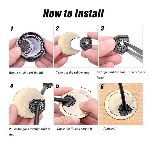 TuTuYa 4PCS Desk Grommet, Bronze Desk Grommet 2Inch(50mm) Desk Cable Grommet Desk Cable Hole Covers with Hole Saw, Ideal Solution for Office and Home Table Cable (Bronze,2 Inch)
