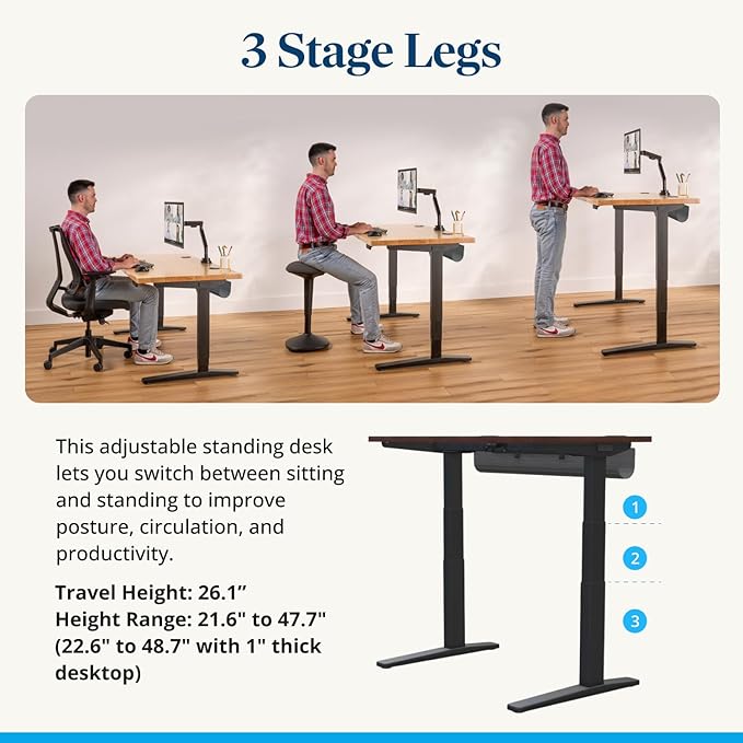 UPLIFTDESK V3 2-Leg Black Laminate Wood Standing Desk – Adjustable Height, Advanced 1-Touch Memory Keypad, Under Desk Cable Management, Wire Grommets & Rocker Board (Black C-Frame, 48 x 30 inch)