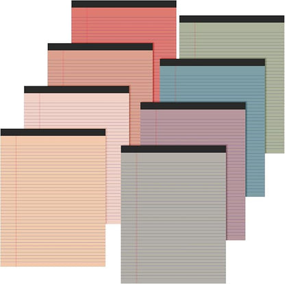 Fuutreo 8 Pcs 8.5'' x 11'' Colored Legal Pad Writing Pads Narrow Ruled 50 Sheets Per Notepad Perforated Writing Notepad Office Supplies for College Office Business (Vintage Color)