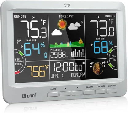Weather Station Indoor Outdoor Thermometer Wireless, Home Atomic Clock with Large Constant Display, Inside Outside Temperature Humidity Monitor, Dew Heat Point, Barometer Grey