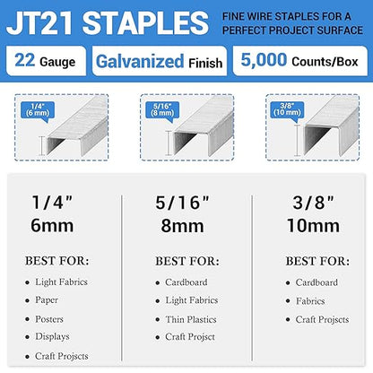 meite JT21 Staples, 3/8 Inch Galvanized Fine Wire Staples for Staple Gun - 7/16" Crown JT21 Staple Refill, Ideal for Upholstery, Crafts, Furniture (10 Boxes)