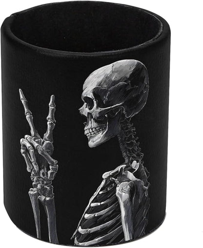 Cool Skeleton Leather Pen Holder for Desk, Multifunctional Desktop Organizer Pencil Cup, Desktop Caddy Stationery Organizer for School Home Office Desk Accessories