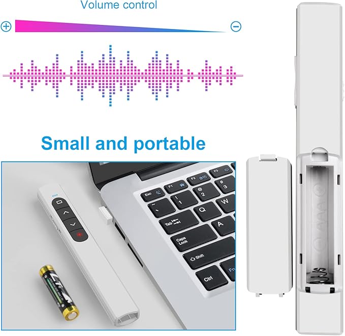 Presentation Clicker Wireless Presenter Remote with Hyperlink & Volume Remote Clicker for PowerPoint Office Classroom Presentation Remote Control Pointer Slide Advancer (Battery Included)