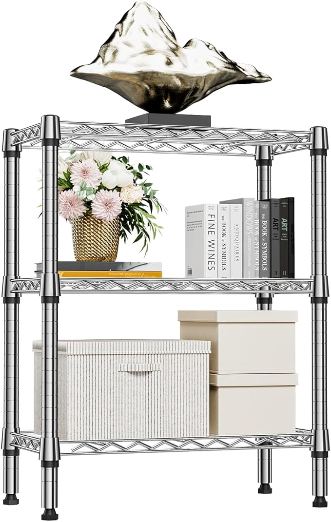 M MZG 750 lbs 3 Tier Shelf Metal Storage Shelves Wire Rack Closet Organizers for Garage Kitchen Bathroom Laundry Chrome 11.8" D x 25.6" W x 31.5" H