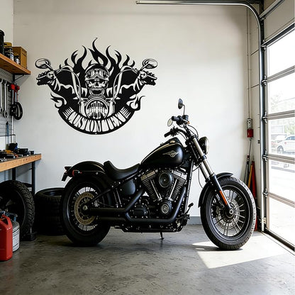 Custom Motorcycle Skull Metal Sign Personalized Biker Name Sign Custom Garage Decor Motorbikes Wall Art Decor Motorcycle Sign Men Room Decor Gifts for Men Husband Rider