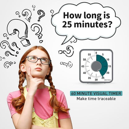 Secura 7.5 Inch Visual Timer, 60 Minute Visual Oversize Countdown Timer for Kids and Adults, Durable Mechanical Time Management Tool (Dark Green)
