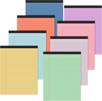 Fuutreo 8 Pcs 8.5'' x 11'' Colored Legal Pad Writing Pads Narrow Ruled 50 Sheets Per Notepad Perforated Writing Notepad Office Supplies for College Office Business (Candy Color)
