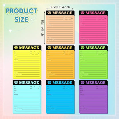 Eaasty Phone Message Pad Phone Message Sticky Notes 4 x 3. 4 Inch Bright Color Self Adhesive Book Call Back Notepad for Home Office Supplies, Assorted Neon Colors(Bright Colors,8 Pieces)