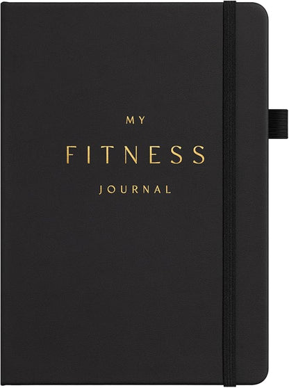 &And Per Se Fitness Workout Journal for Men & Women, Workout Log Book Planner with Daily Diet, Gym Exercise & Training Trackers - Undated, A5 Size, Leather Hardcover (Black)