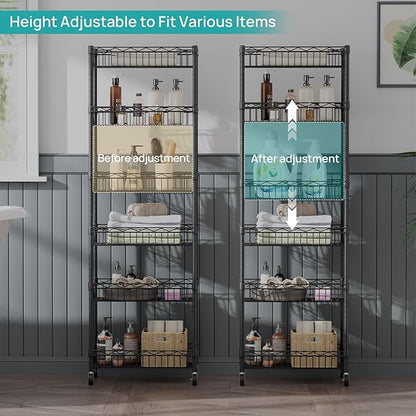 SINGAYE Shelf Closet Wire Shelving：Adjustable Metal Unit for Laundry Room Organization Bathroom Kitchen Home Storage with Wheels Pantry Rack Shelves