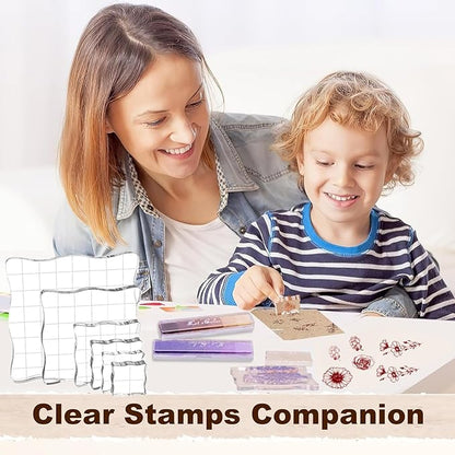 UCEC 4 Sheets Clear Stamps Set for Card Making, 2 Pcs Acrylic Stamp Block (7.5*7.5cm & 5*5cm), Vintage Plants Flowers Rubber Silicone Stamps, Small Clear Stamps for Crafts Decoration DIY Scrapbooking