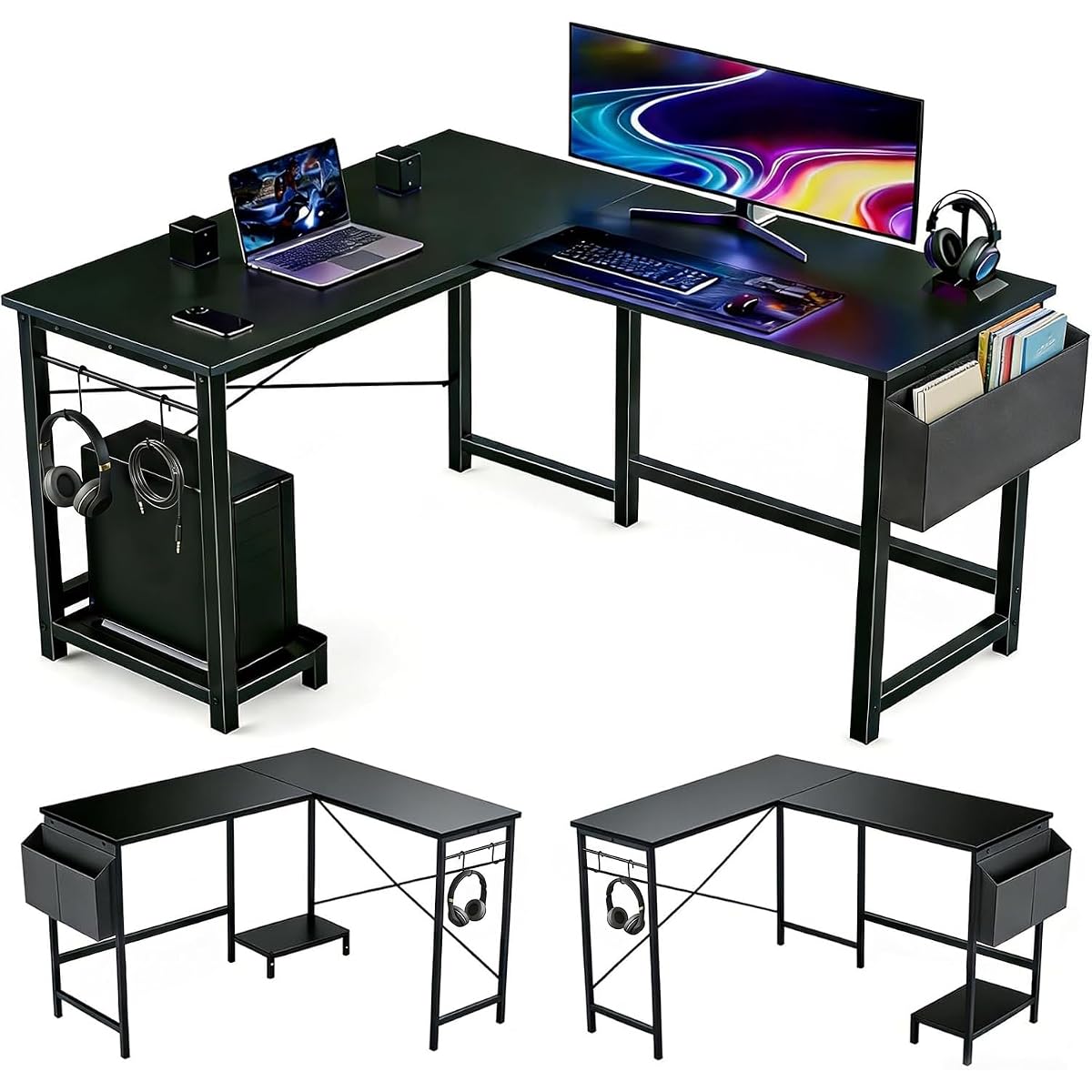 L Shaped Desk, 50 Inch Reversible Computer Desk with CPU Stand