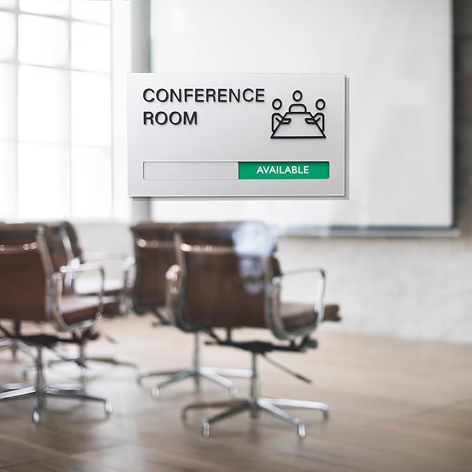 Conference Room Door Signs for Office, Meeting In Progress Door Sign, In Use Available Slider Indicator Tells Whether Room Vacant Or Occupied