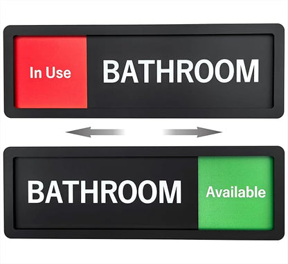 Bathroom Sign – In Use/Available Slide Switch Sign, Premium Durable Acrylic Material, Super Strong Self-Adhesive, Quick Installation, Suitable For Your Home And Business (9×3 Inches, Black)