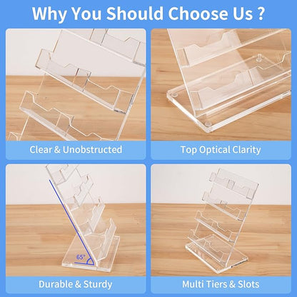 NIUBEE Acrylic Business Card Holder 8 Slots - Double Capacity Business Card Stand for Desk, 4 Tier Clear Gift Card Display for Office, Event, Exhibition