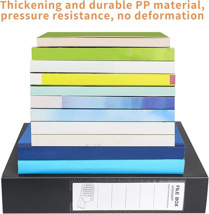 HUA JIE 2 Pack A4 Storage File Boxes Archives Case,65mm Spine,Box File Document Storage Box for Office School -Black