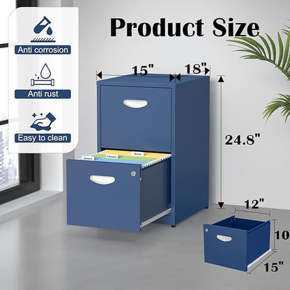 SteeLoong 2 Drawer File Cabinet with Lock,Blue Metal Office Drawers Filing Cabinets for Home Office, Two Drawer Under Desk File Cabinet for Hanging Letter,Easy Assemble