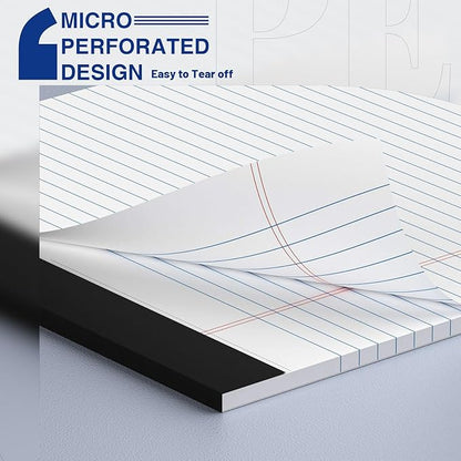 6-Pack Legal Pads 8.5"x11" Wide Ruled Note Pads - 300 Sheets (50/Pad) with Micro-Perforated Notepad & Chipboard Backing To-Do Lists Thick Lined Writing Paper Notebook for School & Office Supplies