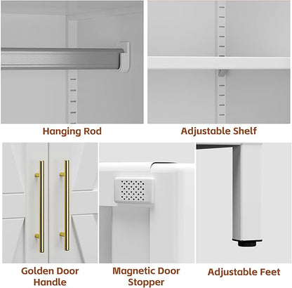 SUPEER Metal Wardrobe Cabinet with 1 Drawer and Hanging Rod, 70.9" H Metal Closet Cabient with Adjustable Shelf for Bedroom, Laundry Room, Home,Office,Installation Required,White