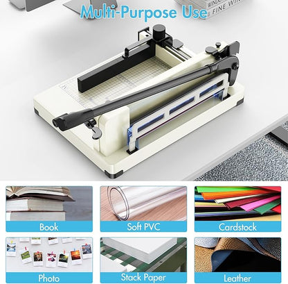 Paper Cutter 12 Inch, Heavy Duty Paper Cutter for A4 Paper, Guillotine Paper Cutter 400 Sheet Capacity, Solid Steel Construction, Beige