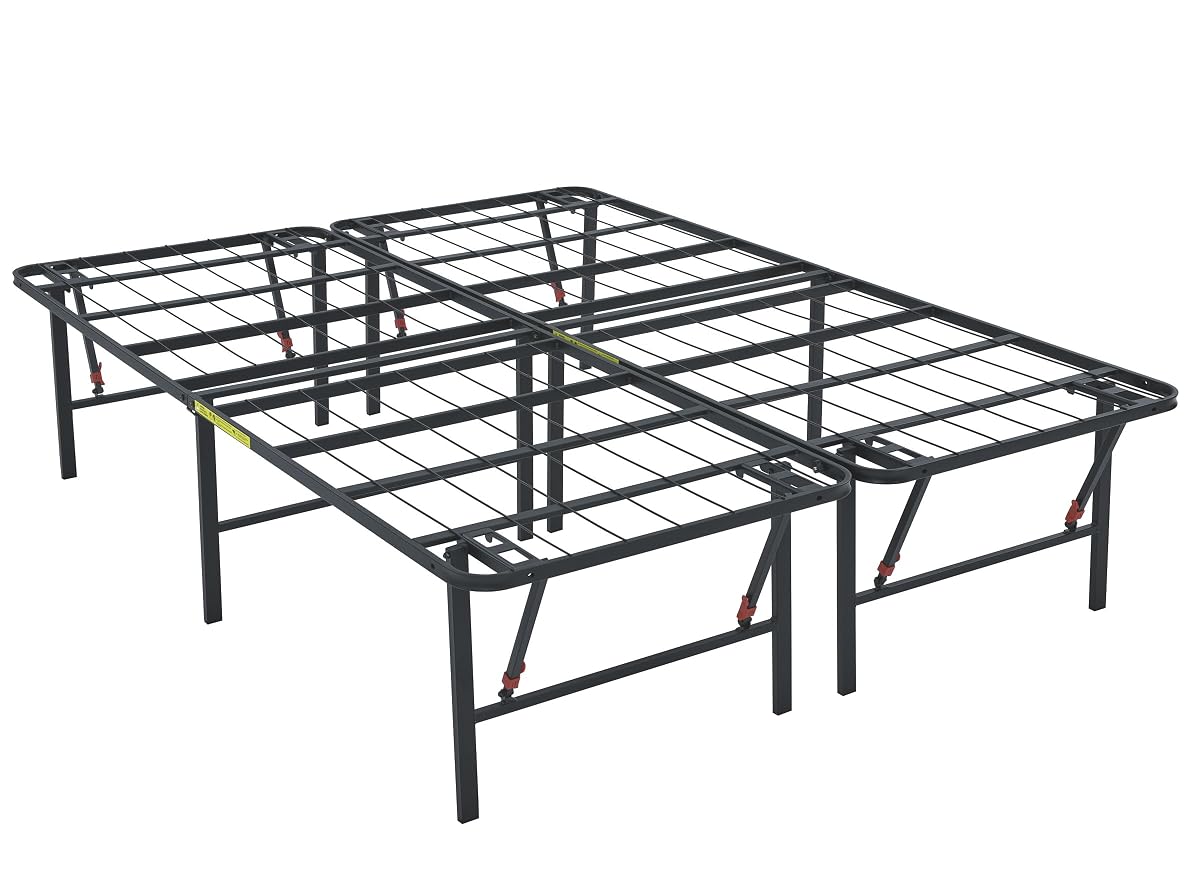 Bed Frame with Storage, Foldable Metal Platform, Sturdy Steel, No Box Spring Needed, 18 inches High, Tool-Free Setup, Full Size, Black