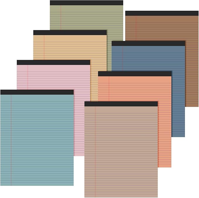 Fuutreo 8 Pcs 8.5'' x 11'' Colored Legal Pad Writing Pads Narrow Ruled 50 Sheets Per Notepad Perforated Writing Notepad Office Supplies for College Office Business (Advanced Grey)