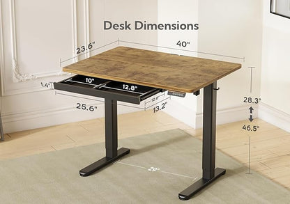 Claiks Standing Desk with Drawers, Electric Standing Desk Adjustable Height, Stand Up Desk Computer Workstation, 40 Inch, Rustic Brown
