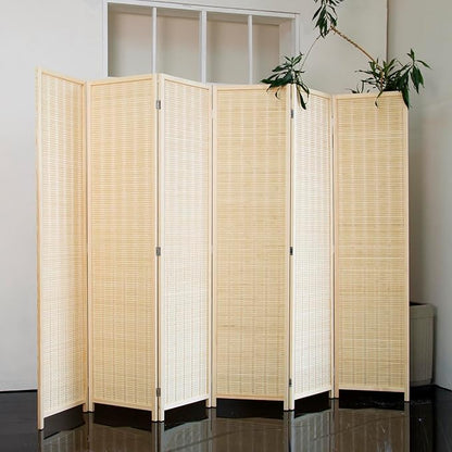 Loomveil 6 Panel Room Divider Folding Privacy Screen,67 inch Bamboo Panel Divider for Home Partition,Beige