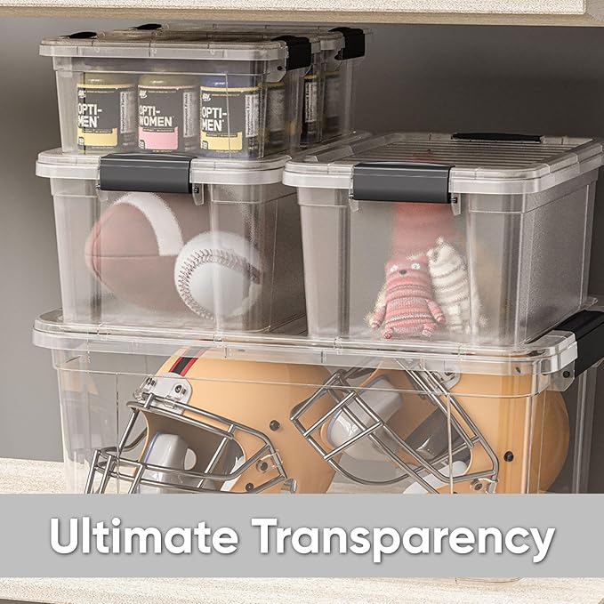 Superio Storage Bins with Lids- 2 Pack, 6.6 Qt Clear Boxes for Organizing, Stackable Plastic Containers- BPA Free, Non-Toxic, Odor Free, Organizer for Home, Office, Dorm