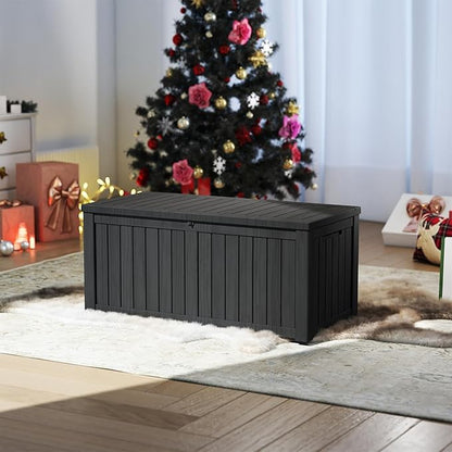 Yardgrace 150 Gallon Resin Deck Box, Waterproof Outdoor Storage Box, Lockable for Patio Furniture, Garden Tools, Pool Accessories, UV-Resistant for All Weather Use, Black