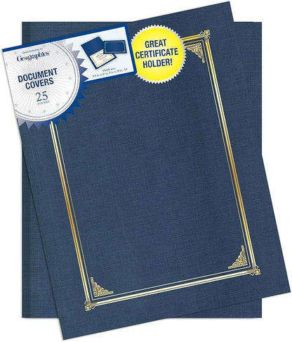 Geographics Classic Linen Document Covers, 12.5” x 9.75”, Navy Blue (25 Pack)