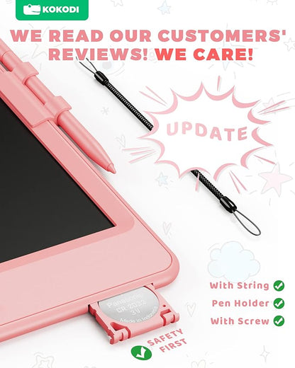 KOKODI LCD Writing Tablet, 8.5 Inch Toddler Doodle Board Drawing Tablet, Erasable Reusable Electronic Drawing Pads, Educational and Learning Toy for 3-8 Years Old Boy and Girls (Pink)