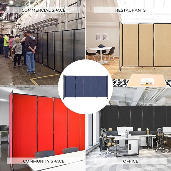 Versare Straightwall Sliding Portable Wall Partition | Freestanding Office Dividers | Locking Wheels | Temporary Room Separator | 11'3'' Wide x 7'6'' Tall Royal Blue Fabric Panels