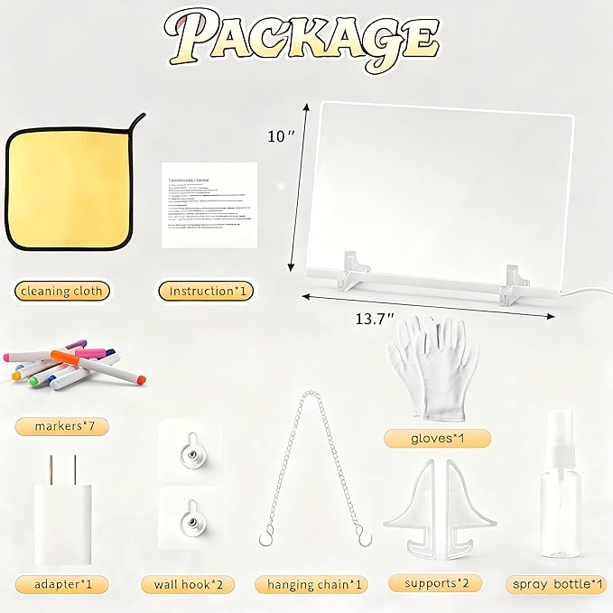 LED Note Board 13.7"x10" - Light Up Acrylic Dry Erase Board with 7 Colors & 4 Modes, Includes Adapter, Hanging Chain, Stand & Markers, Drawing Board for Home & Classroom, Creative Gift for Teens