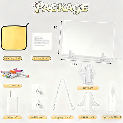 LED Note Board 13.7"x10" - Light Up Acrylic Dry Erase Board with 7 Colors & 4 Modes, Includes Adapter, Hanging Chain, Stand & Markers, Drawing Board for Home & Classroom, Creative Gift for Teens