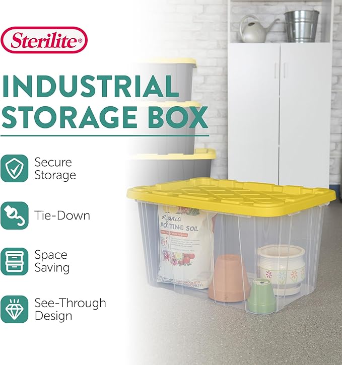 Sterilite 12 Pack Industrial Storage Box with Comfort Carrying Handles, 27 Gal, Yellow
