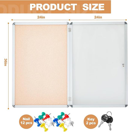 Geetery 36 x 24 Inch Enclosed Fabric Bulletin Board Tamperproof Lockable Noticeboard Fabric&Aluminium Frame Display Cases Wall-Mounted Display Case for School, Office - Secure, Durable Design(Beige)