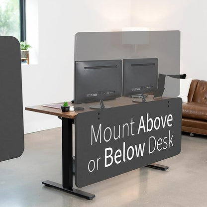 VIVO Clamp-on/Screw-on 60 x 24 inch Privacy Panel, Sound Absorbing Cubicle Desk Divider, Acoustic Partition, Dark Gray, PP-1-V060D