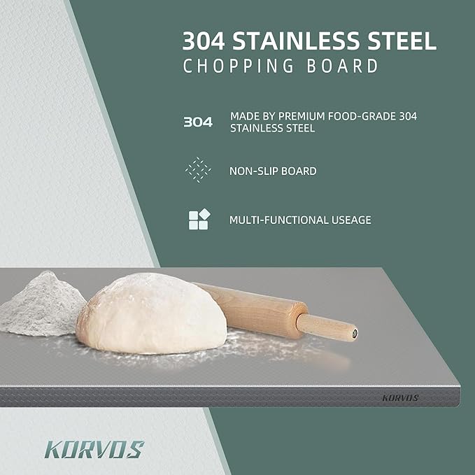 KORVOS 304 Stainless Steel Cutting Board, Large Size 23.62"x19.68" Heavy Duty Cutting Boards, Low Noise Chopping Board, Anti-Scratch Surface for Meat, Vegetables&Baking, Honeycomb Pattern