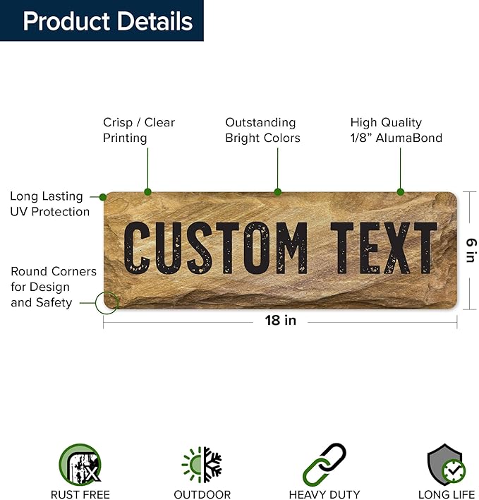 Custom Sign, Custom Street Sign, 11 Font Colors, 13 Font Styles, 4 Hole Options, 22 Sizes, 6x18 Inches, Rust Free DiBound, Fade Resistant, Made in USA by My Sign Center (Stone)