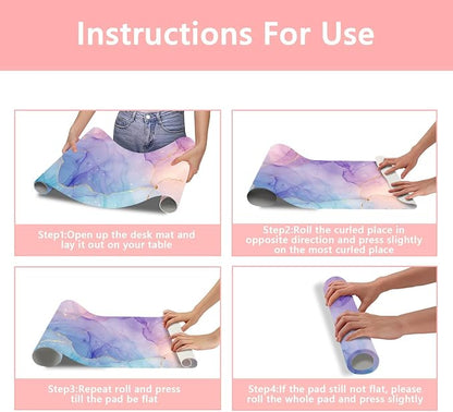 Britimes Teal Mauve Marble Desk Mat Watercolor Golden Purple Deak Pad Non-Slip PU Leather Large Keyboard Mouse Pad Office Desktop Accessories for Office,Work,Home Decor(31.5"X15.7")
