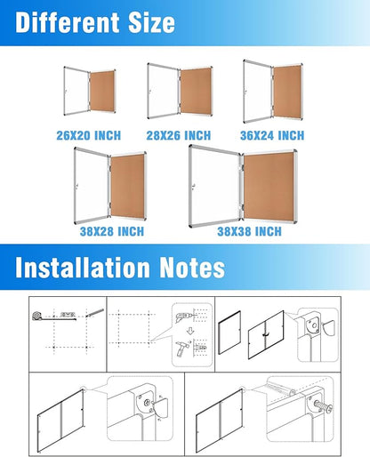 Mifuro 2 Pack 26"x20" Enclosed Bulletin Board, Lockable Weather-Resistant Aluminum Cork Noticeboard for School & Office, Silver Frame w/Cork