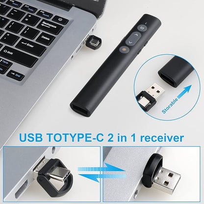 Presentation Clicker Presentation Remotes, Type C/USB A 2 in 1 Pointer, Remote PowerPoint Clicker,USB/Type-C for Computer Slide Advancer, Volume Control/Hyperlink/Switch Windows(Battery Included)