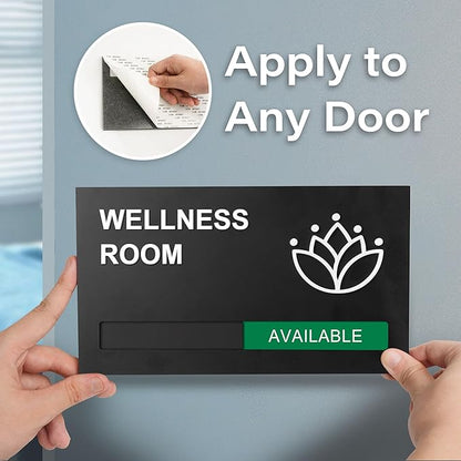 Wellness Room Office Sign, Do Not Disturb Privacy Slide Door Sign, In Use And Available Slider Indicator, Matte Black 8.8"x 4.9"