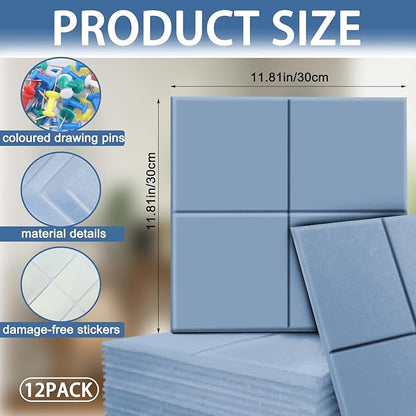 12-Pack Large Felt Bulletin Board 48" x 36" Cork Board Alternative, with 30 Pushpins, 70 Adhesive Tabs, Slat Wall Paneling, Cork Boards for Office Push Pin Board Felt Board-Light Blue