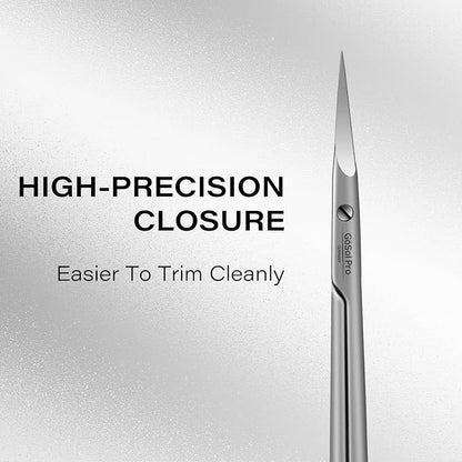 Cuticle Scissors Extra Fine Curved, Professional Russian Style | Stainless Steel, High Precision, Pointed Tip Grooming Scissors, for Dead Skin; Eyebrows; Eyelash, Leather Case, Matte Silver