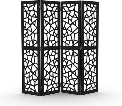 VINGLI 70'' H Room Divider, Non-Woven Fabric Privacy Screen, Indoor Partition Wall Dividers, Freestanding Hinged Space Separator with Modern Unique Pattern (Black, 4 Panel)