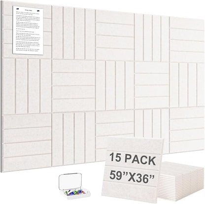 G Gamit Large Felt Wall Tiles Bulletin Board 59”x36”,Large Cork Board Alternative with 60 Pushpins, 15-Pack Felt Pin Board with 112 Safe Removable Adhesive Tabs for Home Office School (Oatmeal)